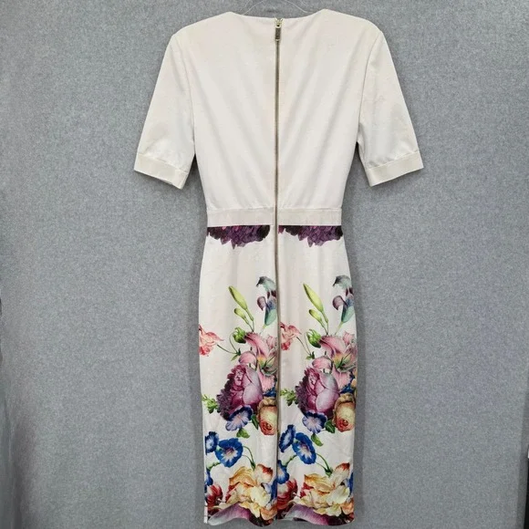 Ted Baker Aldora Tapestry Floral Belted Bodycon Dress Women Ivory Size 3 US 8 - Picture 2 of 11